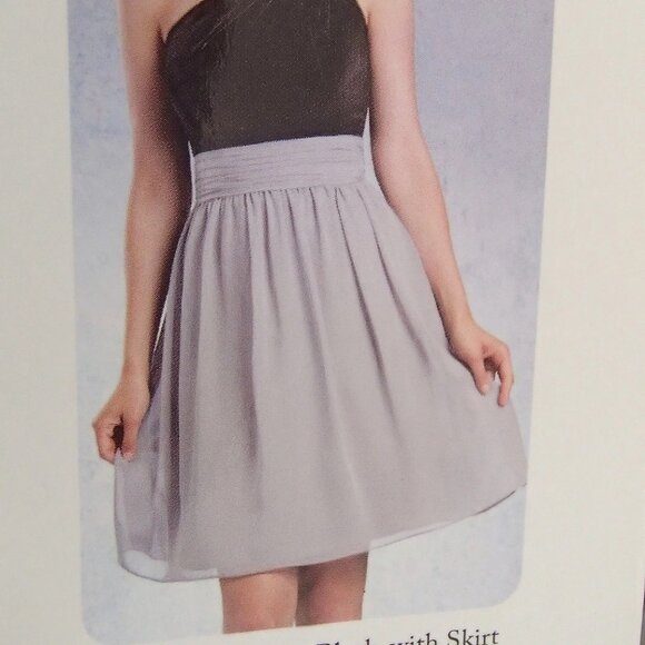 Knee-Length Chiffon Bridesmaids Dress, Black Velvet 1-Shoulder Empire Cummerbund - Picture 3 of 6